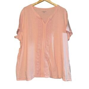 CJ Banks Crochet Lace Shirt Women's 3X Light Peachy Pink Spring Feminine Boho